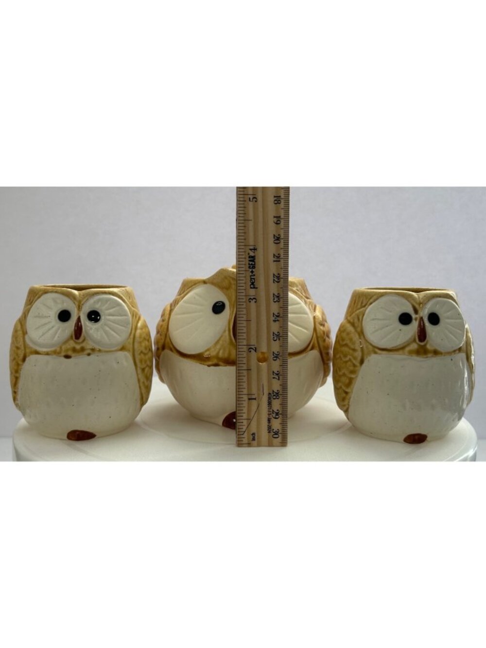 Vintage Mino Kotobuki Owl Ceramic Teapot w/ Diffuser 2 Matching Cups Tan & White - Picture 6 of 10